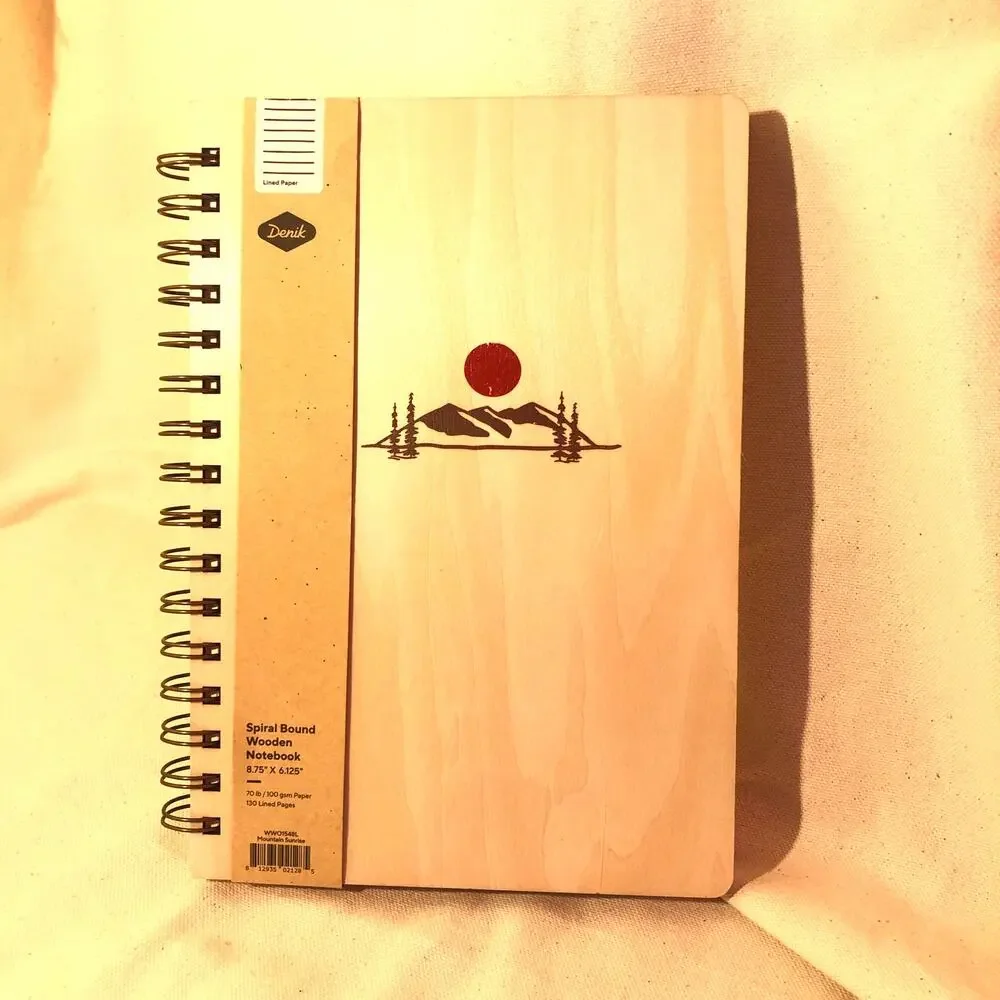 Denik NWT 130 Lined Pages Spiral Bound Wooden Notebook 8.75x6.125